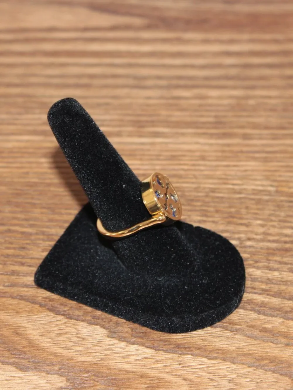 Tory Burch Reversible Blue Gold Logo Ring Size 6 NWT